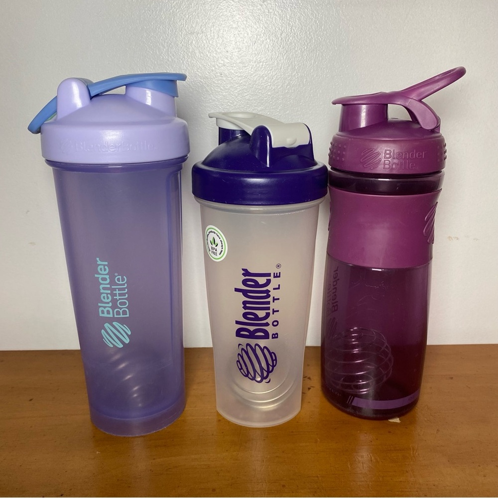 3 Blender Bottles Purple Shaker Cup Mixer Bottle Smoothie Protein Shake